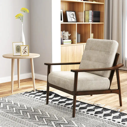 Modern Accent Chair with Rubber Wood Armrests and Legs for Living Room-Brown - Brown - Accent Chairs