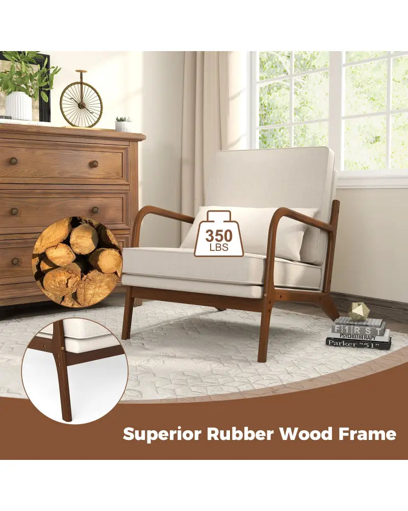 Modern Accent Chair with Rubber Wood Armrests and Removable Back-Beige - Beige - Accent Chairs