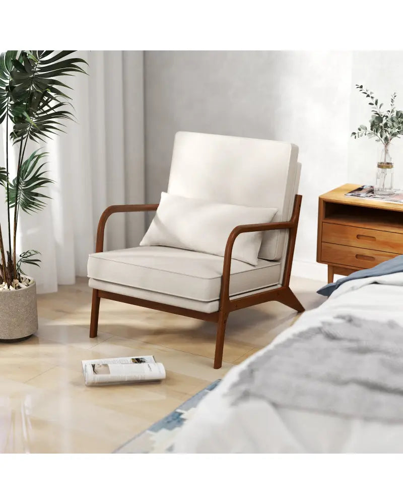 Modern Accent Chair with Rubber Wood Armrests and Removable Back-Beige - Beige - Accent Chairs