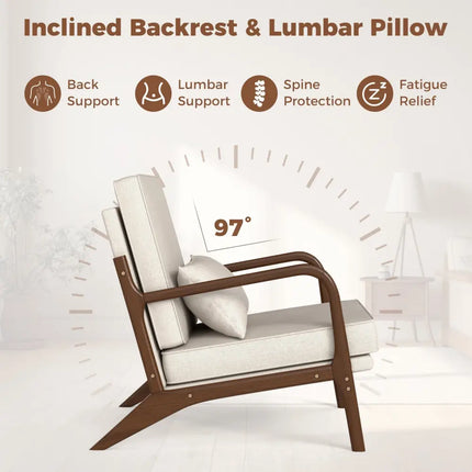 Modern Accent Chair with Rubber Wood Armrests and Removable Back-Beige - Beige - Accent Chairs