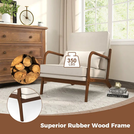 Modern Accent Chair with Rubber Wood Armrests and Removable Back-Beige - Beige - Accent Chairs