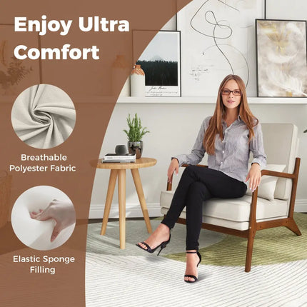 Modern Accent Chair with Rubber Wood Armrests and Removable Back-Beige - Beige - Accent Chairs