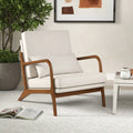 Modern Accent Chair with Rubber Wood Armrests and Removable Back-Beige - Beige - Accent Chairs