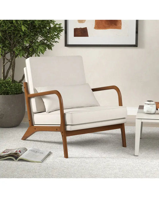 Modern Accent Chair with Rubber Wood Armrests and Removable Back-Beige - Beige - Accent Chairs