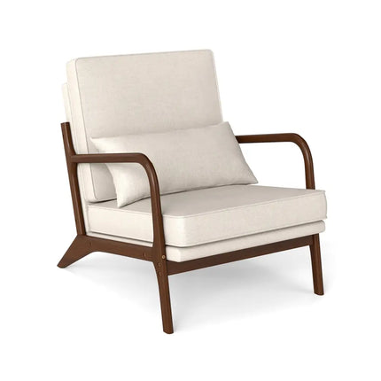 Modern Accent Chair with Rubber Wood Armrests and Removable Back-Beige - Beige - Accent Chairs