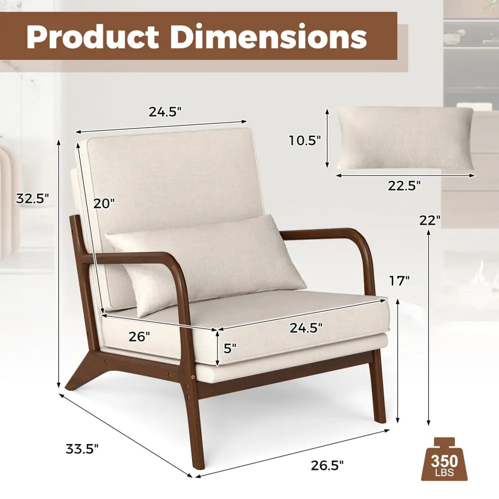 Modern Accent Chair with Rubber Wood Armrests and Removable Back-Beige - Beige - Accent Chairs