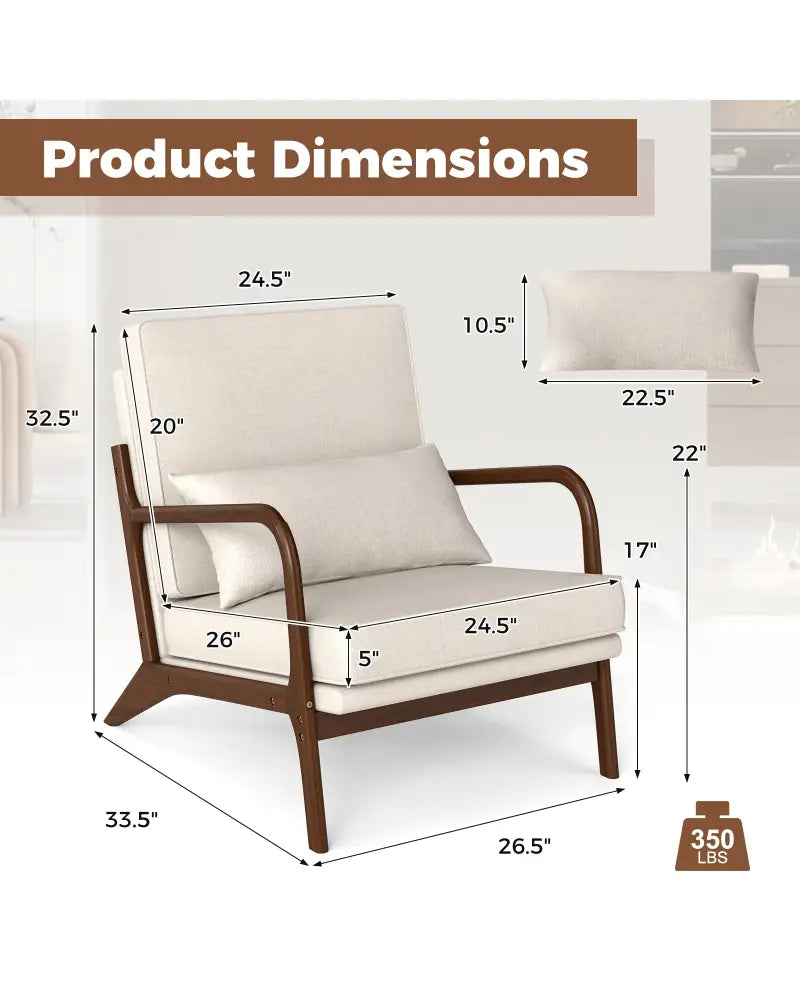 Modern Accent Chair with Rubber Wood Armrests and Removable Back-Beige - Beige - Accent Chairs