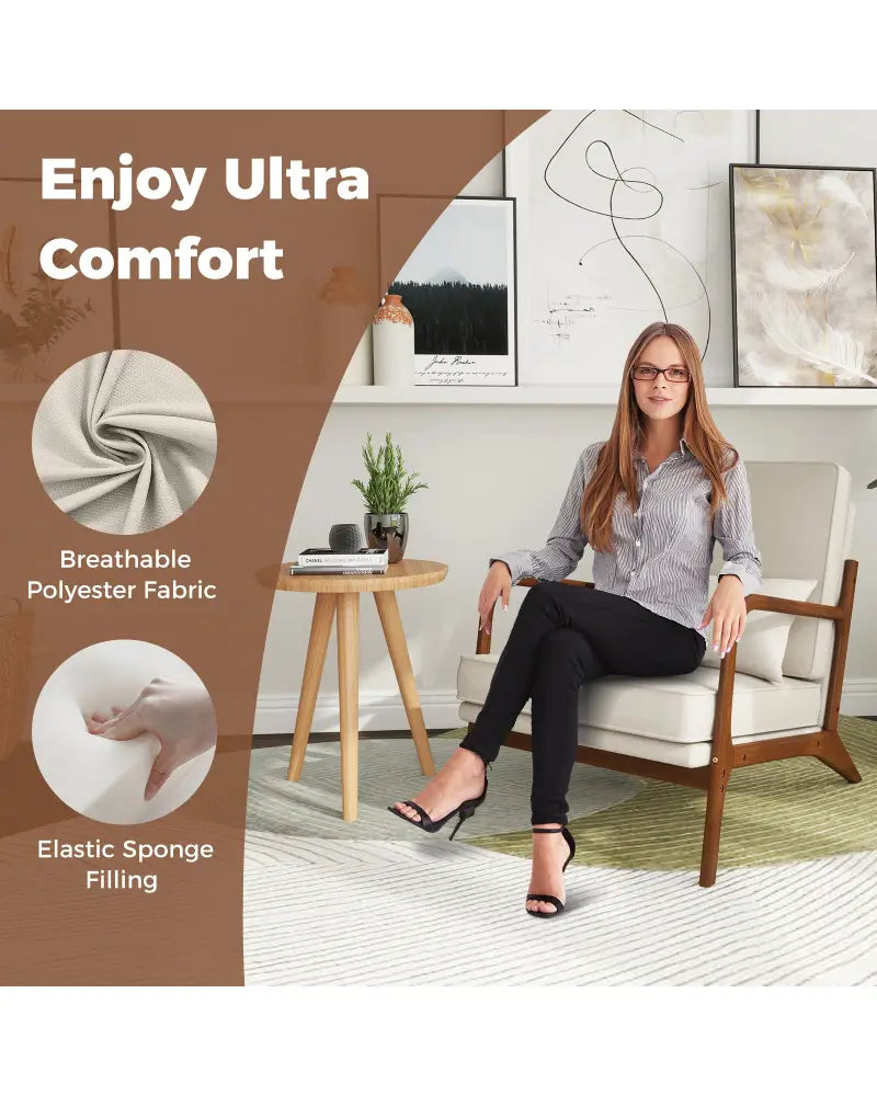 Modern Accent Chair with Rubber Wood Armrests and Removable Back-Beige - Beige - Accent Chairs