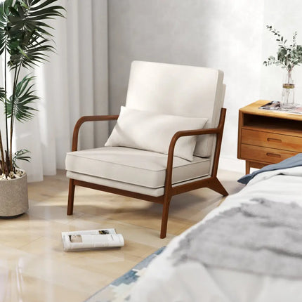 Modern Accent Chair with Rubber Wood Armrests and Removable Back-Beige - Beige - Accent Chairs