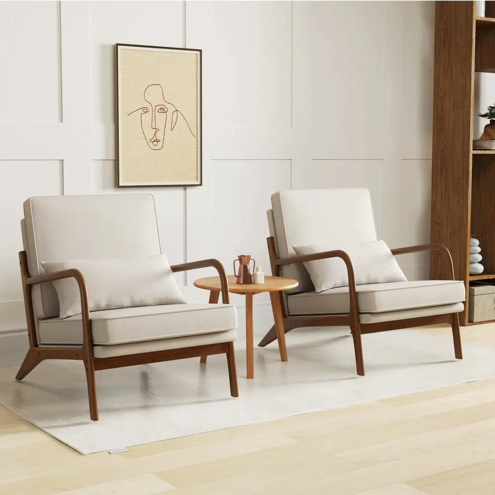Modern Accent Chair with Rubber Wood Armrests and Removable Back-Beige - Beige - Accent Chairs