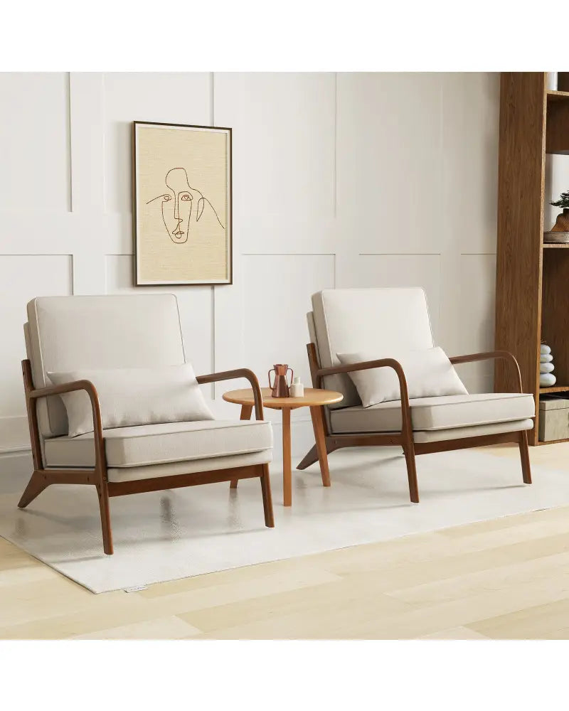 Modern Accent Chair with Rubber Wood Armrests and Removable Back-Beige - Beige - Accent Chairs