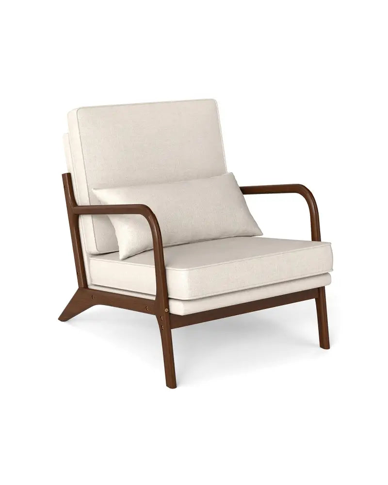Modern Accent Chair with Rubber Wood Armrests and Removable Back-Beige - Beige - Accent Chairs