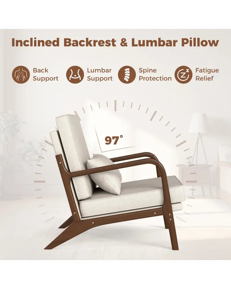 Modern Accent Chair with Rubber Wood Armrests and Removable Back-Beige - Beige - Accent Chairs