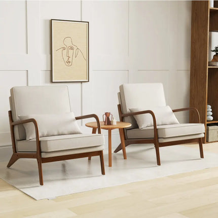 Modern Accent Chair with Rubber Wood Armrests and Removable Back-Beige - Beige - Accent Chairs