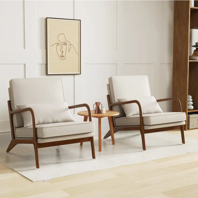 Modern Accent Chair with Rubber Wood Armrests and Removable Back-Beige - Beige - Accent Chairs
