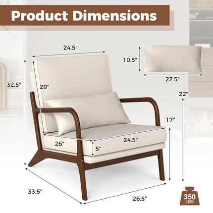 Modern Accent Chair with Rubber Wood Armrests and Removable Back-Beige - Beige - Accent Chairs