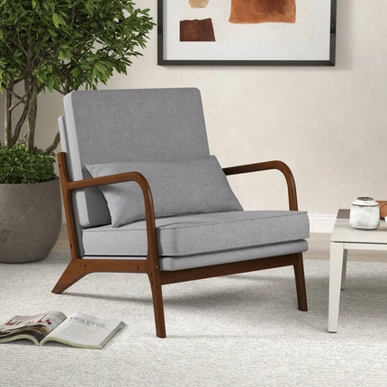 Modern Accent Chair with Rubber Wood Armrests and Removable Back-Gray - Gray - Accent Chairs