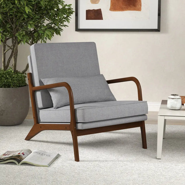 Modern Accent Chair with Rubber Wood Armrests and Removable Back-Gray - Gray - Accent Chairs
