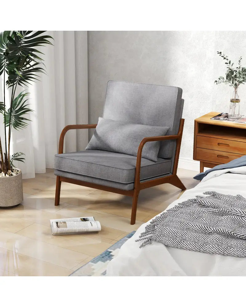 Modern Accent Chair with Rubber Wood Armrests and Removable Back-Gray - Gray - Accent Chairs