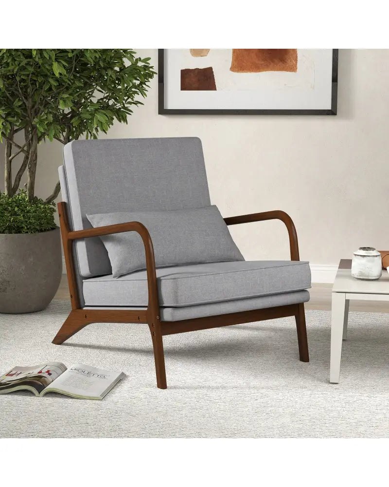 Modern Accent Chair with Rubber Wood Armrests and Removable Back-Gray - Gray - Accent Chairs