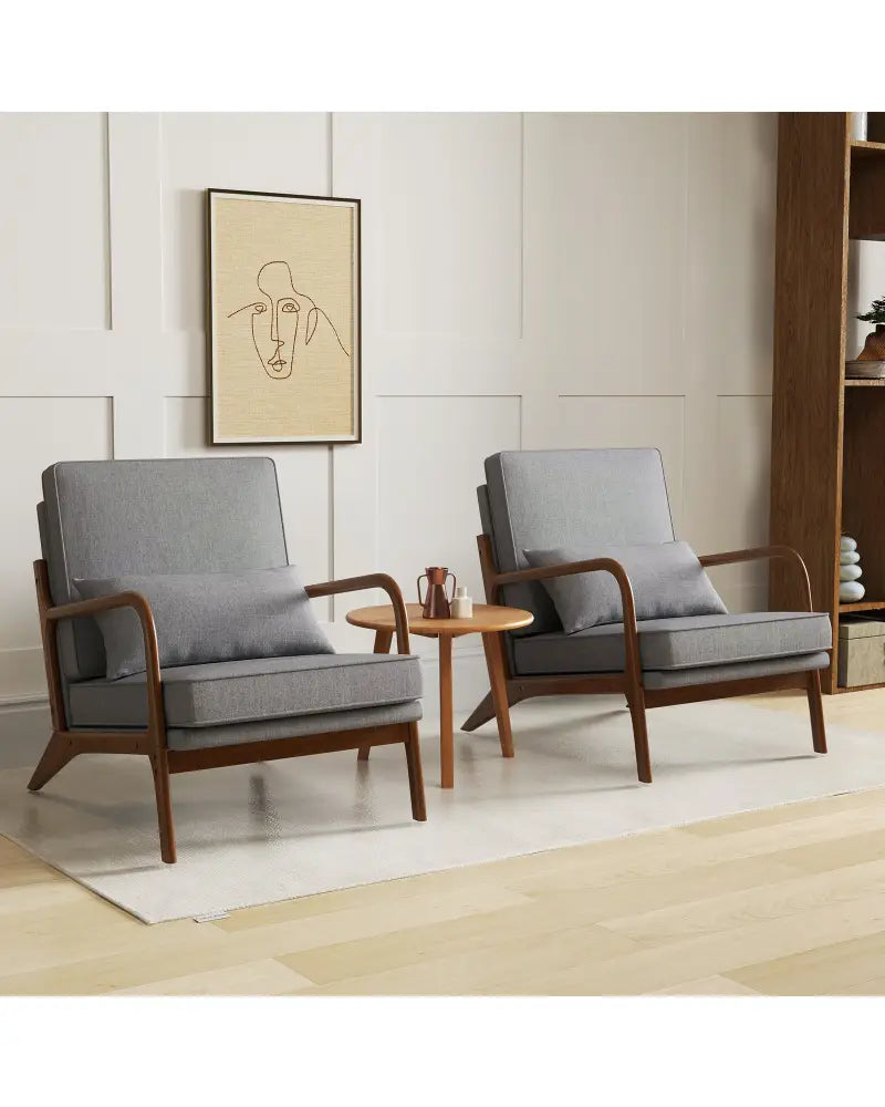 Modern Accent Chair with Rubber Wood Armrests and Removable Back-Gray - Gray - Accent Chairs