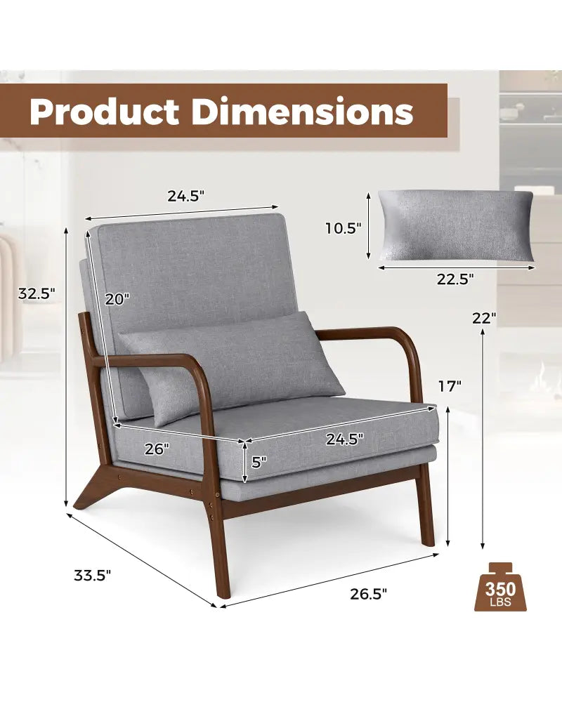 Modern Accent Chair with Rubber Wood Armrests and Removable Back-Gray - Gray - Accent Chairs