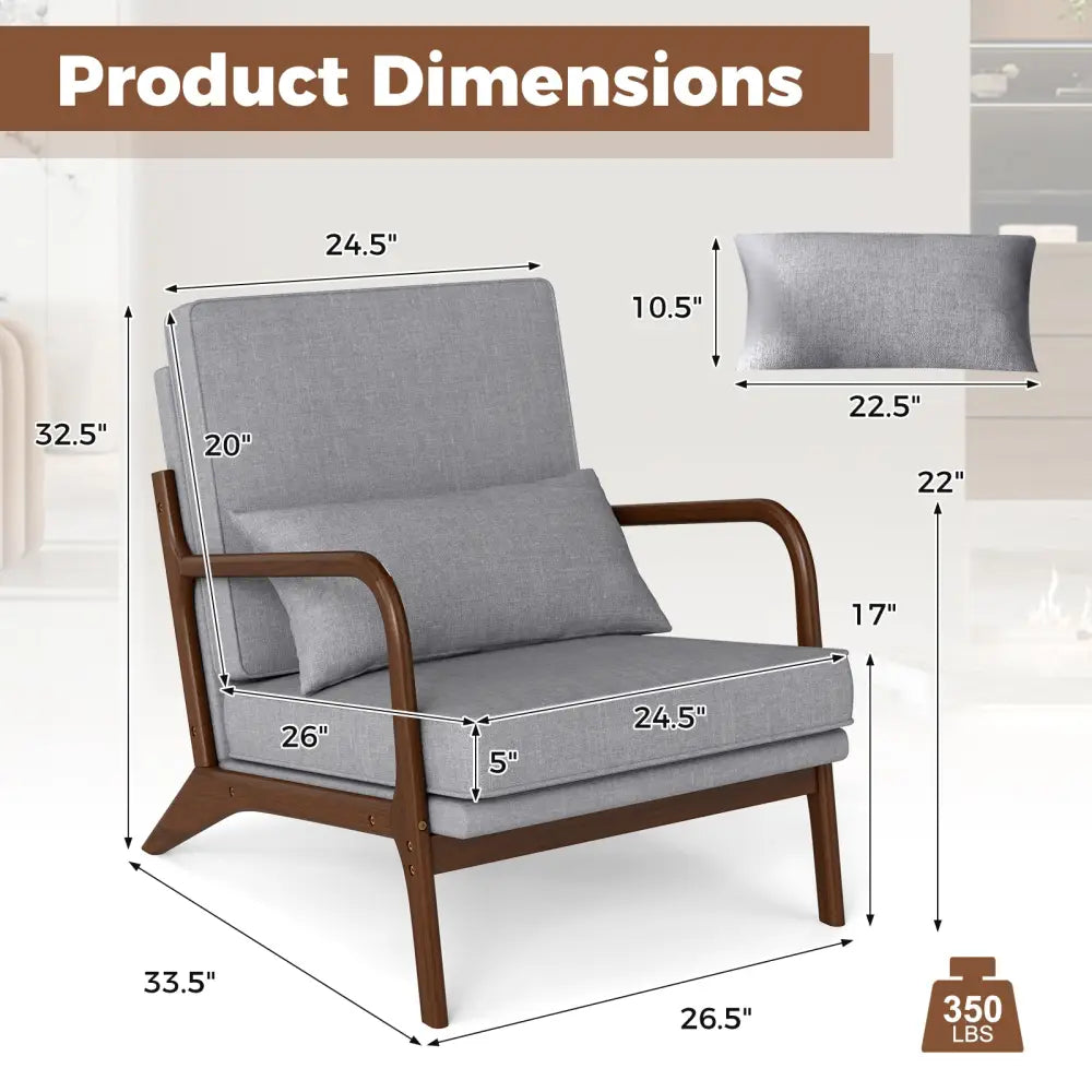 Modern Accent Chair with Rubber Wood Armrests and Removable Back-Gray - Gray - Accent Chairs