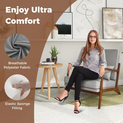 Modern Accent Chair with Rubber Wood Armrests and Removable Back-Gray - Gray - Accent Chairs