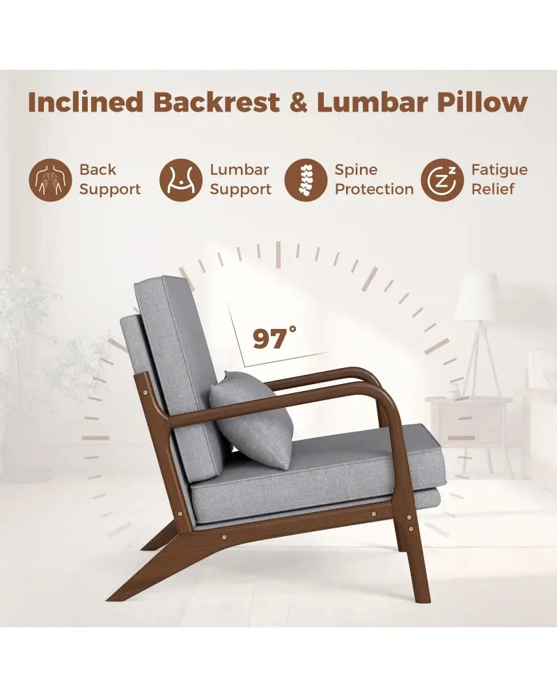 Modern Accent Chair with Rubber Wood Armrests and Removable Back-Gray - Gray - Accent Chairs