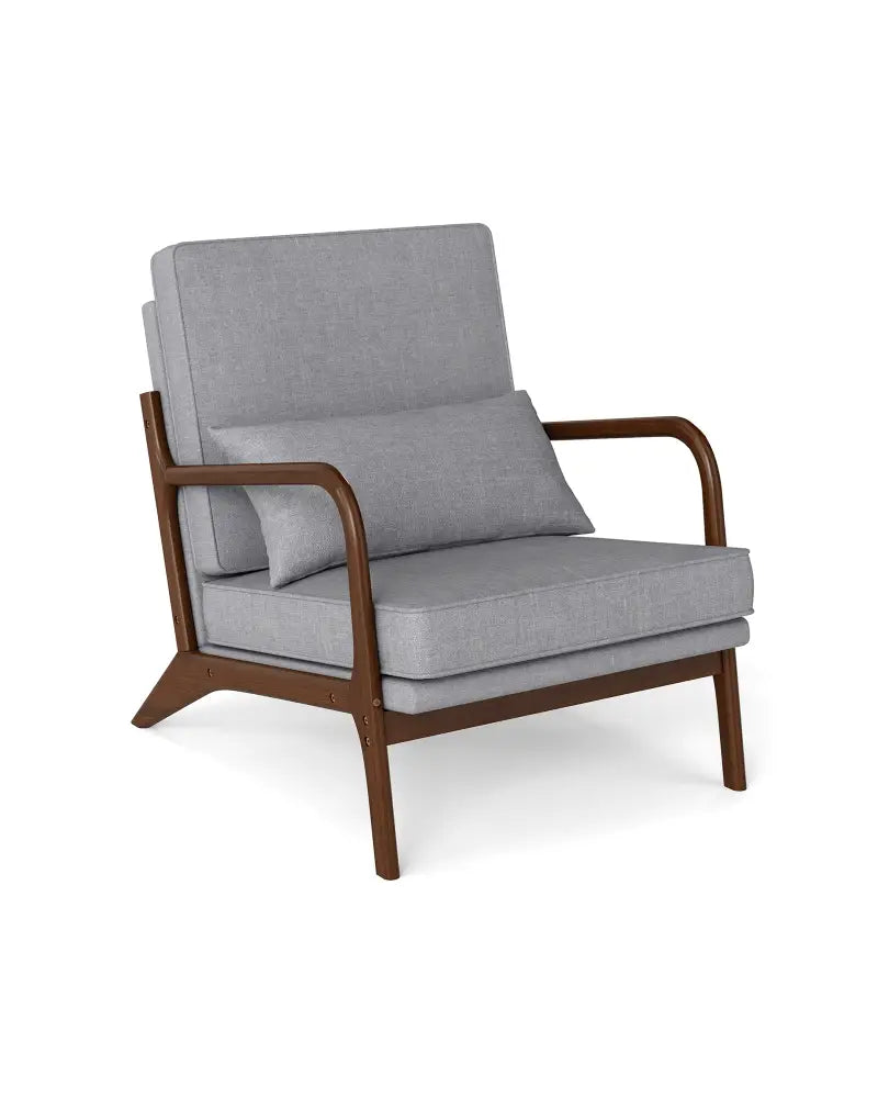 Modern Accent Chair with Rubber Wood Armrests and Removable Back-Gray - Gray - Accent Chairs