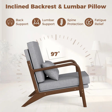 Modern Accent Chair with Rubber Wood Armrests and Removable Back-Gray - Gray - Accent Chairs