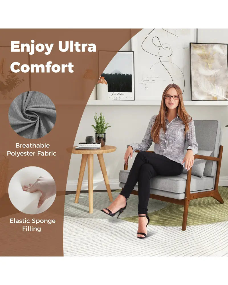 Modern Accent Chair with Rubber Wood Armrests and Removable Back-Gray - Gray - Accent Chairs