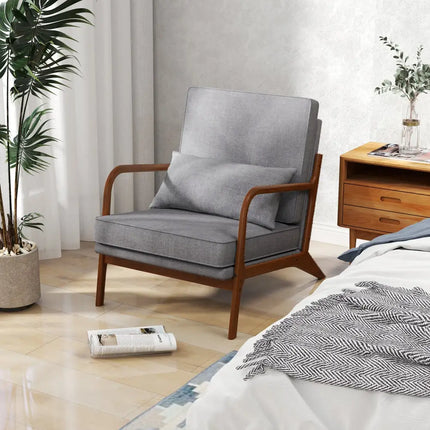 Modern Accent Chair with Rubber Wood Armrests and Removable Back-Gray - Gray - Accent Chairs