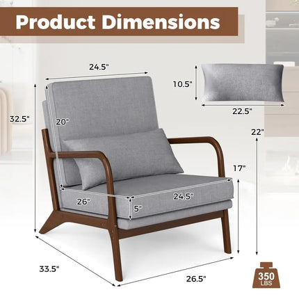 Modern Accent Chair with Rubber Wood Armrests and Removable Back-Gray - Gray - Accent Chairs