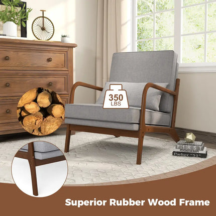 Modern Accent Chair with Rubber Wood Armrests and Removable Back-Gray - Gray - Accent Chairs