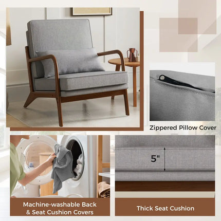 Modern Accent Chair with Rubber Wood Armrests and Removable Back-Gray - Gray - Accent Chairs