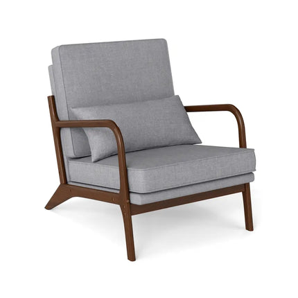 Modern Accent Chair with Rubber Wood Armrests and Removable Back-Gray - Gray - Accent Chairs