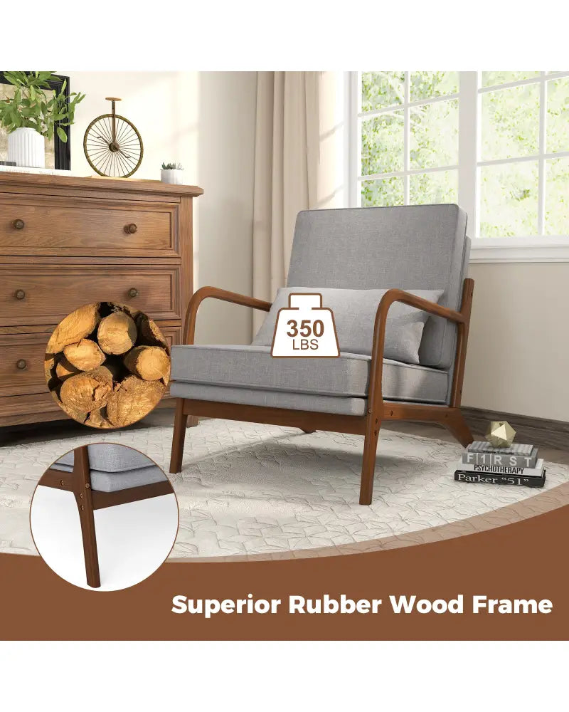 Modern Accent Chair with Rubber Wood Armrests and Removable Back-Gray - Gray - Accent Chairs