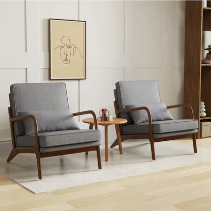 Modern Accent Chair with Rubber Wood Armrests and Removable Back-Gray - Gray - Accent Chairs