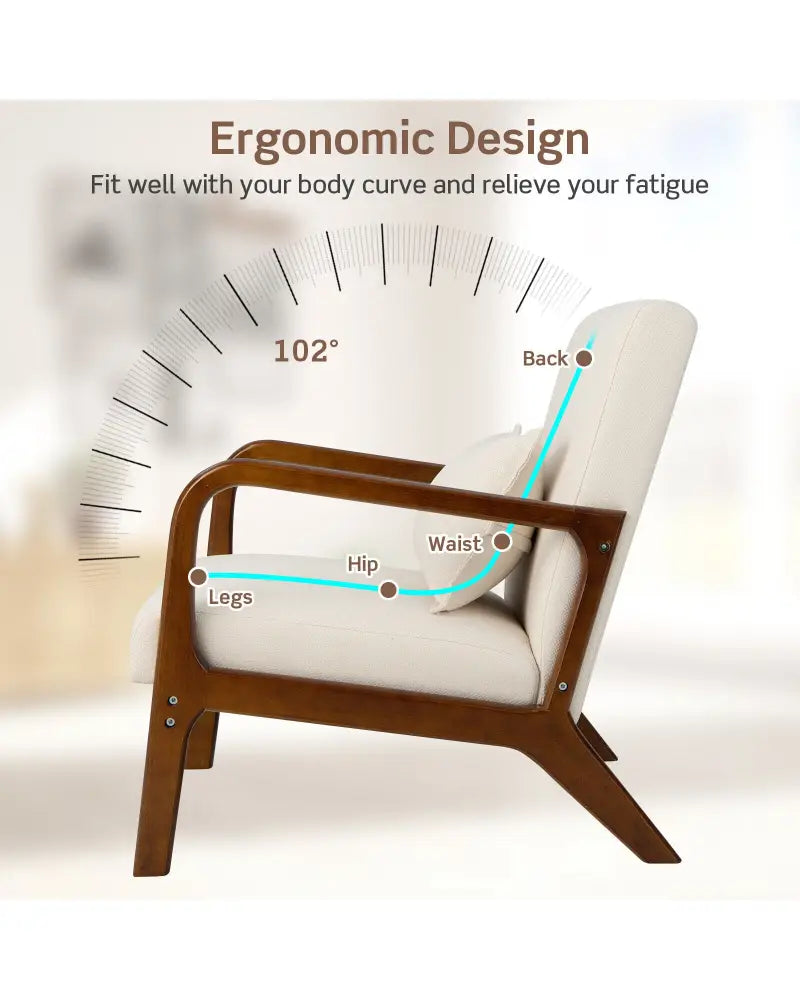 Modern Accent Chair with Rubber Wood Frame and Lumbar Pillow-Beige - Beige - Accent Chairs