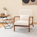 Modern Accent Chair with Rubber Wood Frame and Lumbar Pillow-Beige - Beige - Accent Chairs