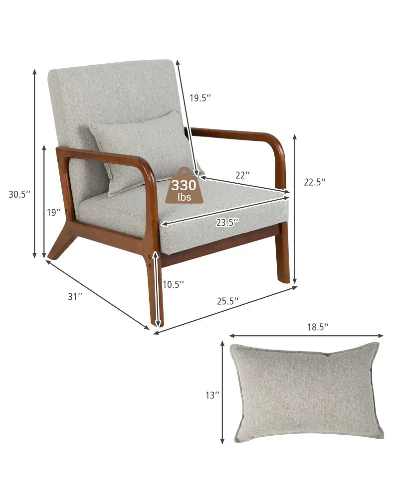 Modern Accent Chair with Rubber Wood Frame and Lumbar Pillow-Gray - Gray - Accent Chairs