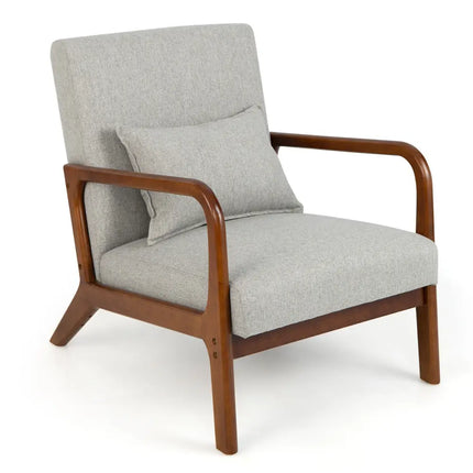 Modern Accent Chair with Rubber Wood Frame and Lumbar Pillow-Gray - Gray - Accent Chairs