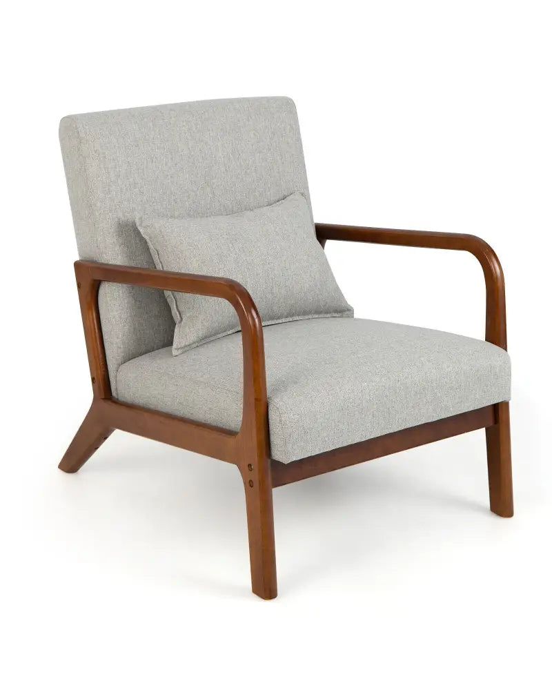 Modern Accent Chair with Rubber Wood Frame and Lumbar Pillow-Gray - Gray - Accent Chairs