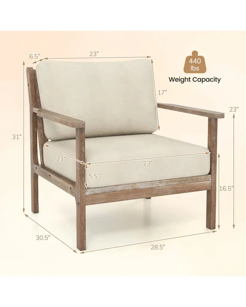 Modern Accent Chair with Solid Rubber Wood Armrests - Beige - Accent Chairs