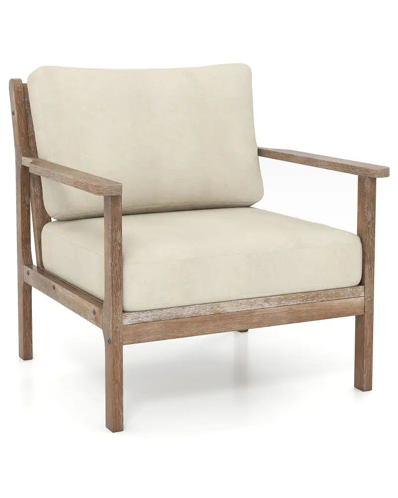 Modern Accent Chair with Solid Rubber Wood Armrests - Beige - Accent Chairs
