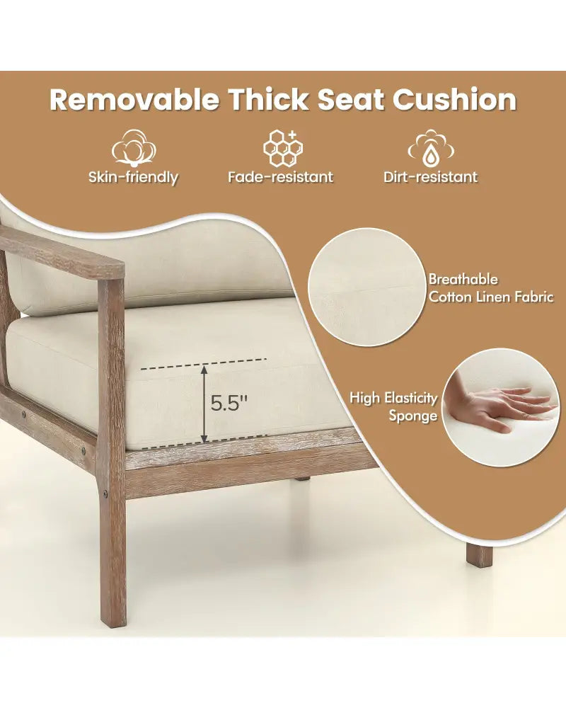 Modern Accent Chair with Solid Rubber Wood Armrests - Beige - Accent Chairs
