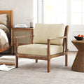 Modern Accent Chair with Solid Rubber Wood Armrests - Beige - Accent Chairs