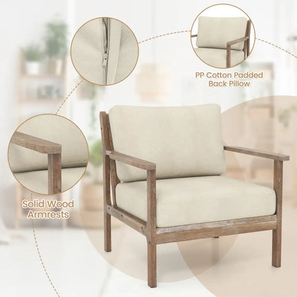 Modern Accent Chair with Solid Rubber Wood Armrests - Beige - Living Room