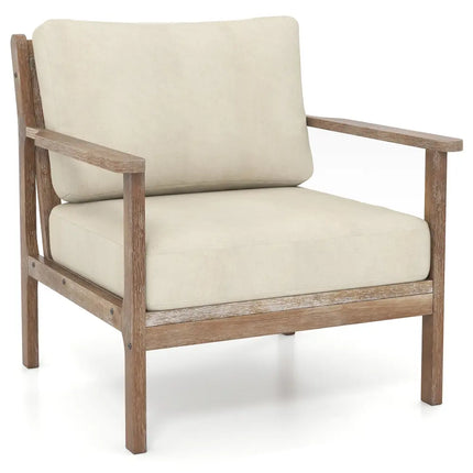 Modern Accent Chair with Solid Rubber Wood Armrests - Beige - Living Room